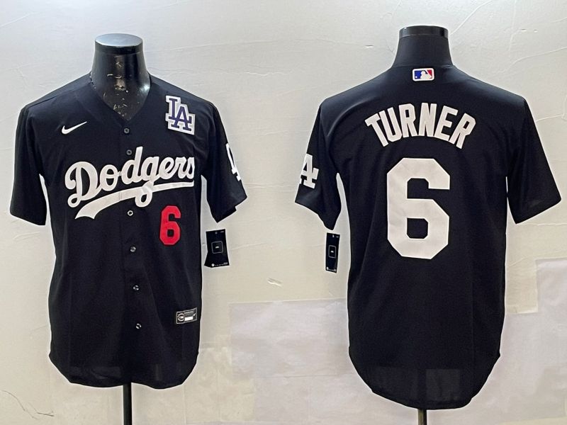Men Los Angeles Dodgers 6 Turner Black Game 2025 Nike MLB Jersey style 4